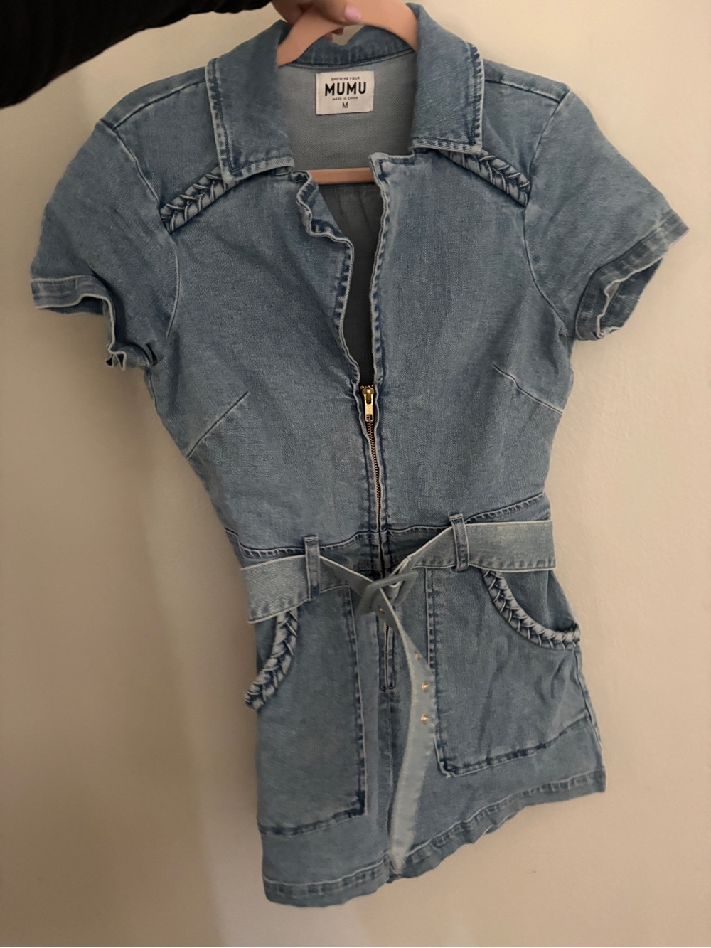 Show Me Your MuMu Light Blue Short-Sleeve Denim Romper